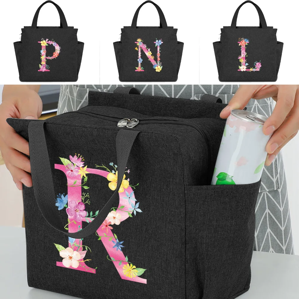 

BIG Capacity Insulated Thermal Lunch Food Bag Box Cooler Waterproof Original Design Pink Letter Series Printing for Kids