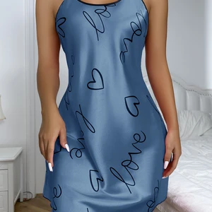 Gedruckter Pullover mit femininen Herzen, elegantem runden Hals, Criss Cross Rücken -Schlafkleid, Frauenpyjama 8 Hauptverkäufe Vivet gesehen - №1