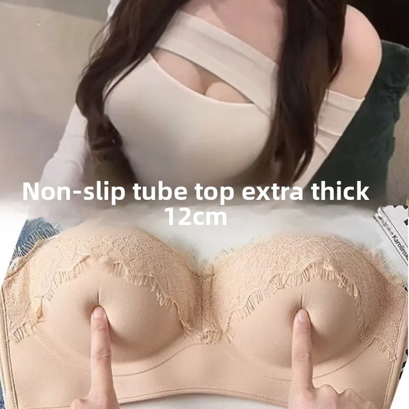 

Бюстгальтер без бретелек Ultra Push Up 12 см — чашка для ладони для небольшой груди, кружевное бюстье с противоскользящим силиконовым ремешком, создает эффектные изгибы