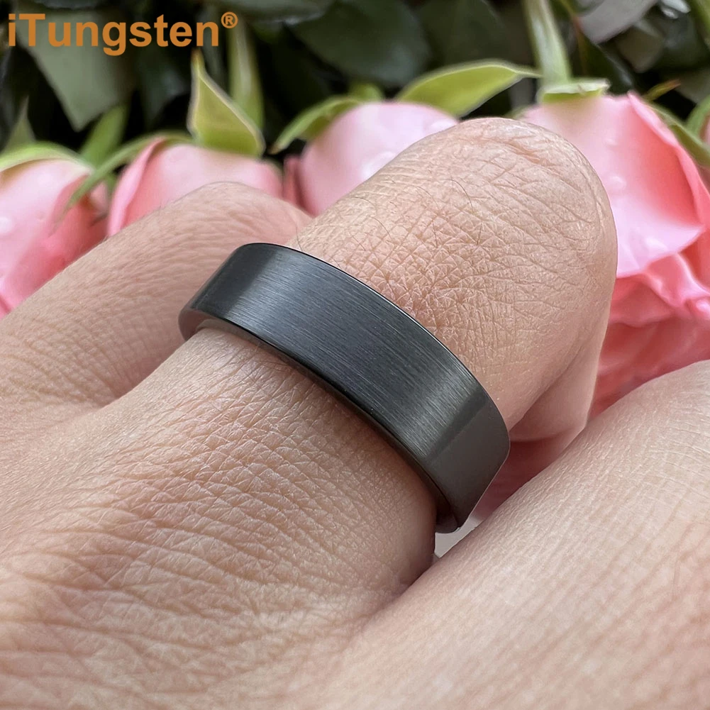 iTungsten 6mm 8mm 10mm 12mm Black Fashion Jewelry Tungsten Wedding Band for Men Women Brushed Couples Engagement Rings