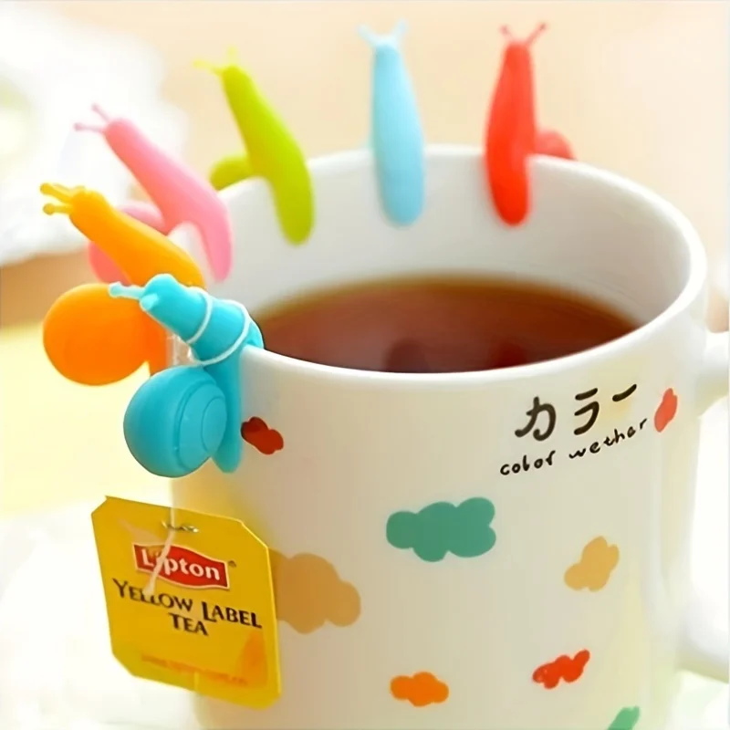 6PC/set Cute Party Silicone Snail Small and Adorable Gift Snail Tea Bag Hanger
