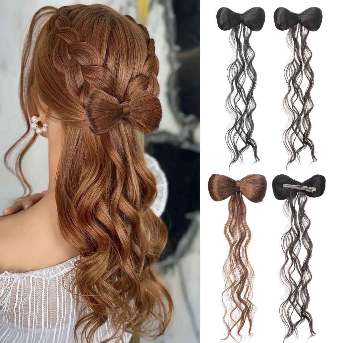 

Синтетический натуральный искусственный бант для волос, бант, хвост, пушистый зажим для наращивания волос, волнистый шиньон, милые инструменты для укладки
