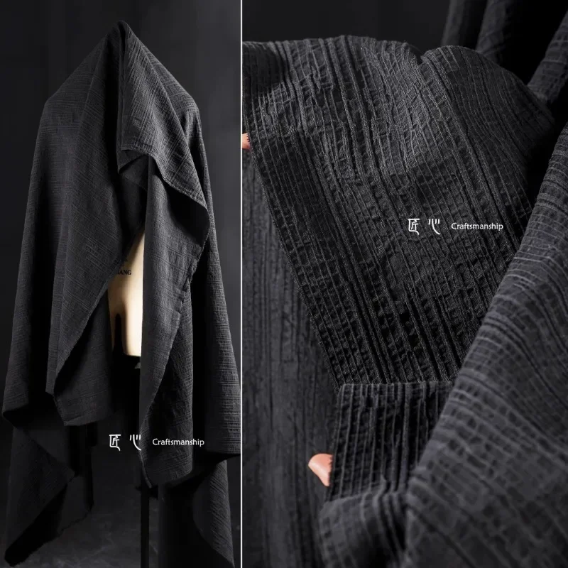 

Черная полосатая хлопковая льняная ткань, модная ветровка, куртка, одежда, дизайнерские ткани, ткань для шитья своими руками, материал на метр