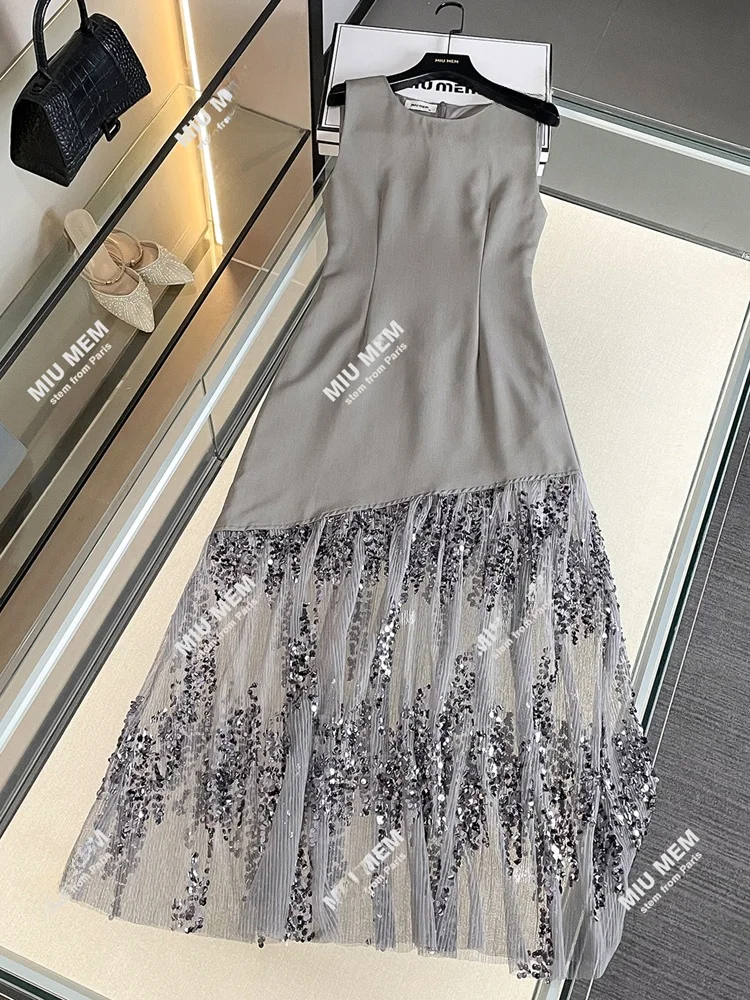 

High Waist Long Vest Dr Retro Sle Me Waist Cinching Summer Faion Women's Clothing Commute Simple Sle Sequin Splicing