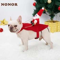 NONOR Dog Cat Christmas Costume Santa Claus Riding Pet Cosplay Clothes Christmas Party Design Spoof Clothes for Big Small Dog