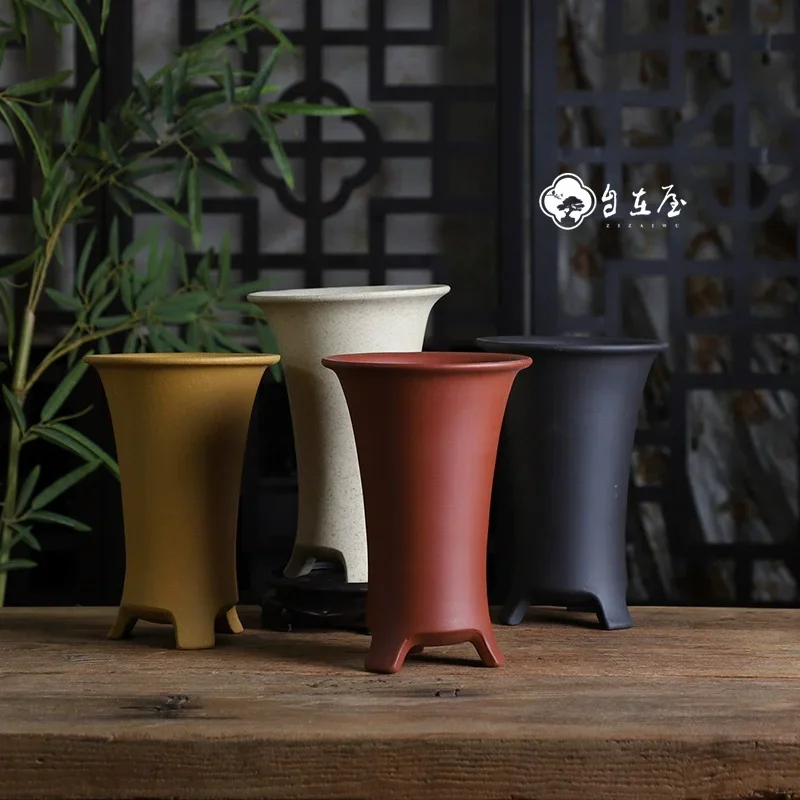Purple Clay Handmade Pottery Cascade Bonsai Pot,Vase,Nature Color,Tradition Chinese Room Table Home Garden Decoration