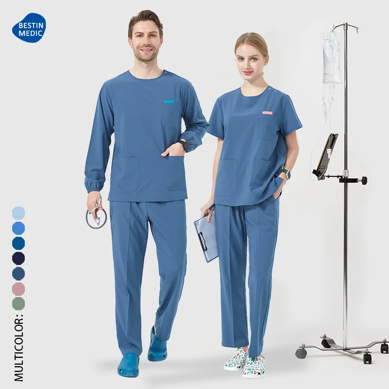 Mundurki Medyczne Damskie Female Surgical Uniform Short and Long Sleeves Hospital Work Clothes Nurse Scrub Sets Polyester S02