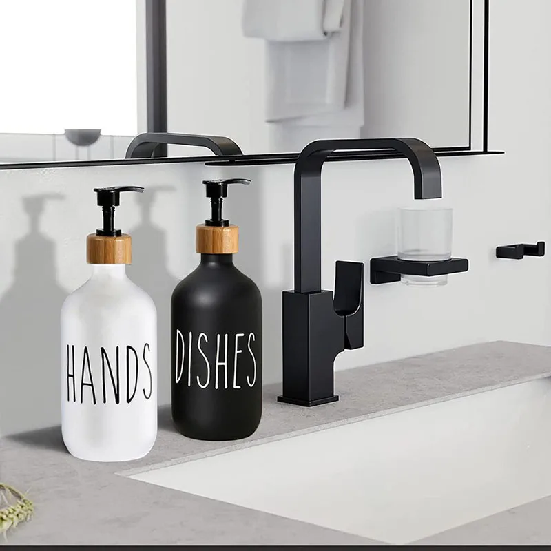 500ml Black White Hand Soap Dish Soap Dispenser with Pump Soap Bottle for Farmhouse Kitchen Counter Bathroom Decor Organization