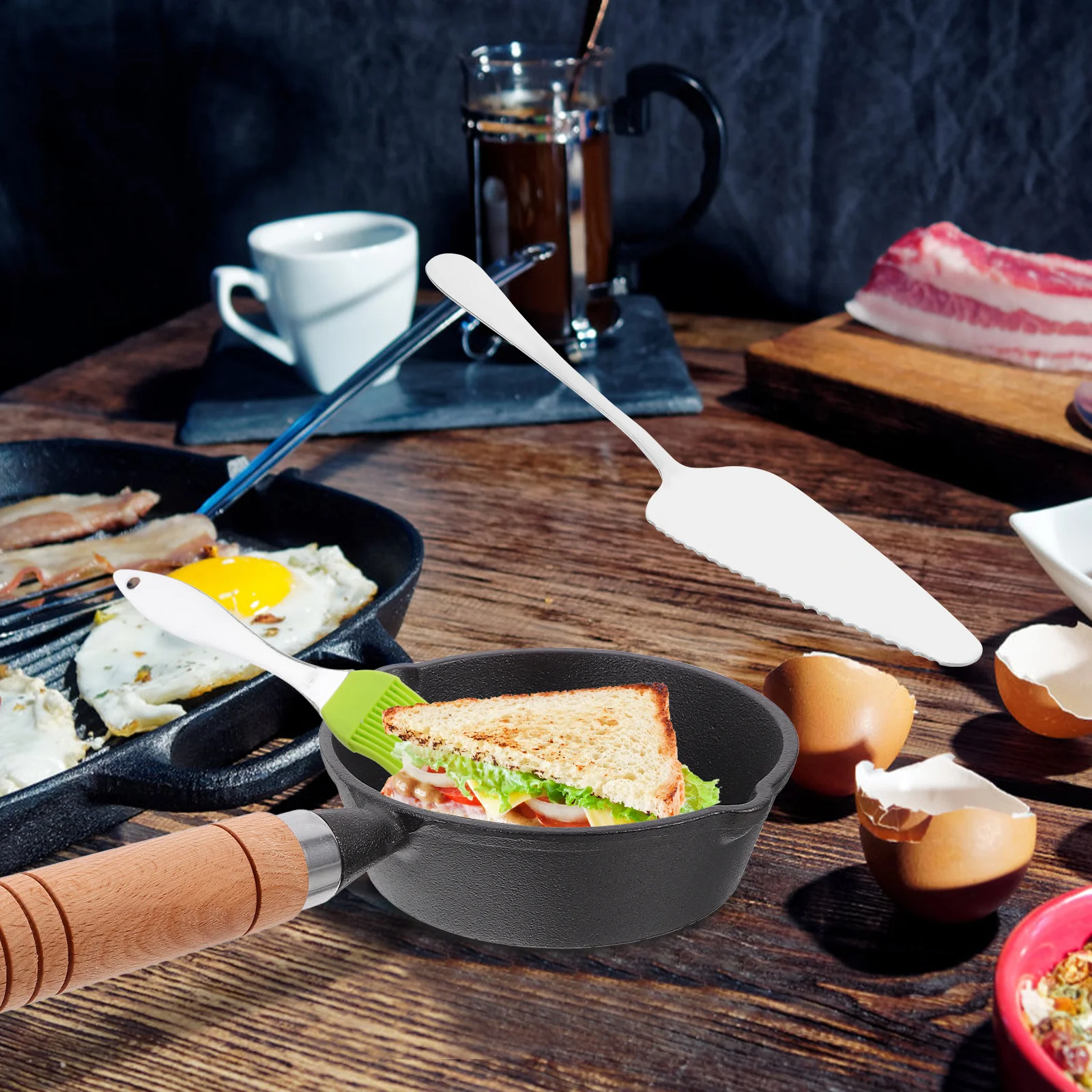 

1Set Mini Cast Iron Skillet Nonstick Pan English Muffin Maker Heat Insulation Safe Use Cooking Utensil English Muffin Maker