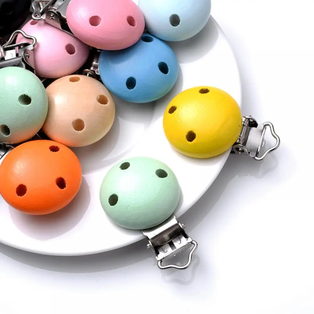 5Pcs/Lot 10 Colors 30mm For Baby Safe Teething Jewelry Baby DIY Nipple Chain Essential Accessories Round Wood Pacifier Clip