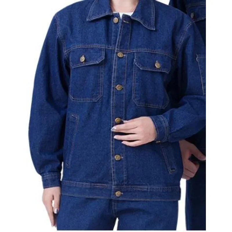 Welding Suit Wear Resistant Durable Denim Worker Uniforms Welder Coveralls Safety Workwear Electrical Workshop Working Clothing