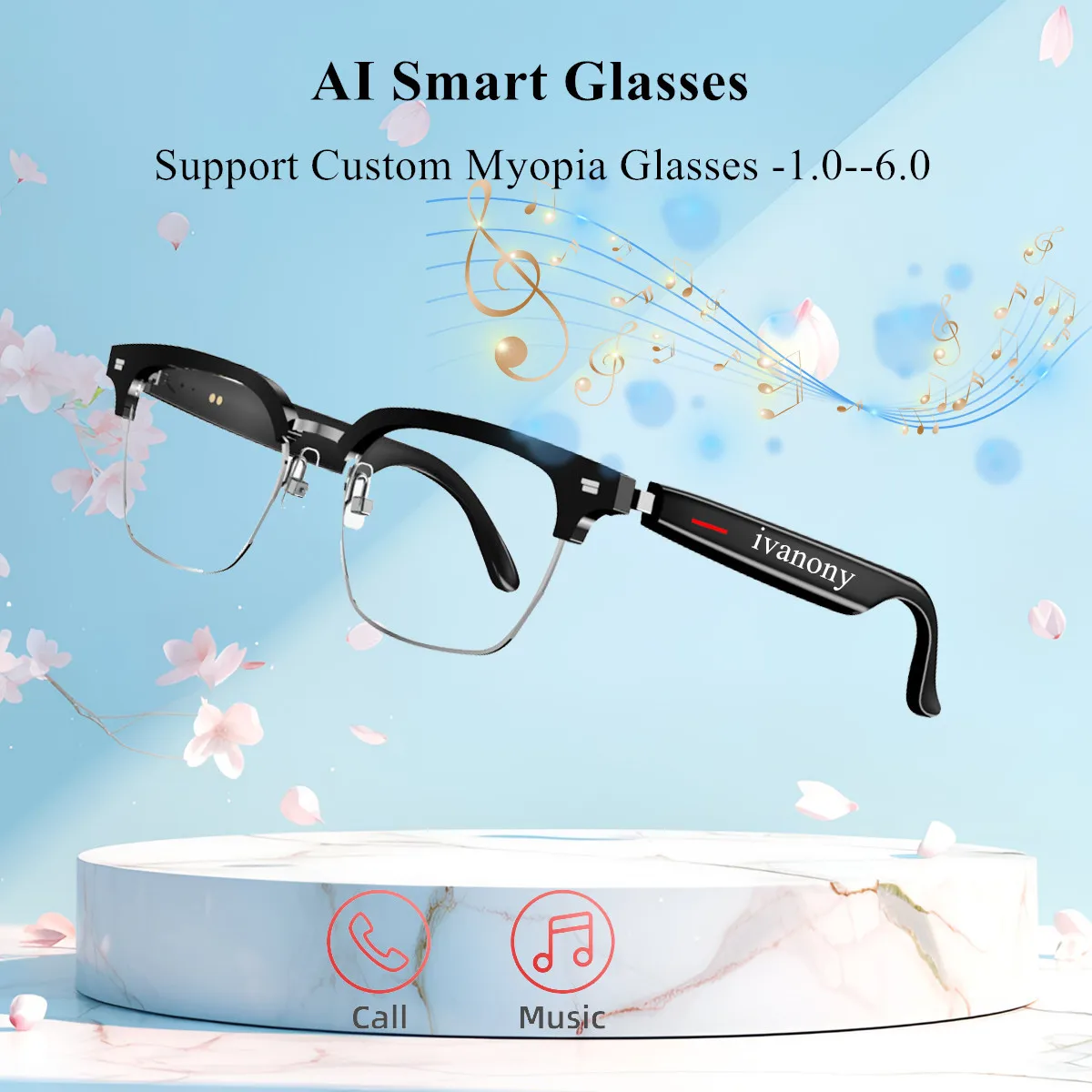 

Man's Smart Glasses Prescription Lenses Bluetooth Talk Remote Control Camera Music Playback Noise Canceling Translate Eyeglasse
