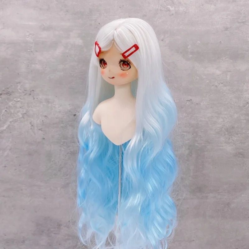 BJD/SD Doll Wig Color Gradient Retro Long Curly Hair Medium Length Straight Luoli Hair Cover Girl's Gift Makeup Wig Accessories