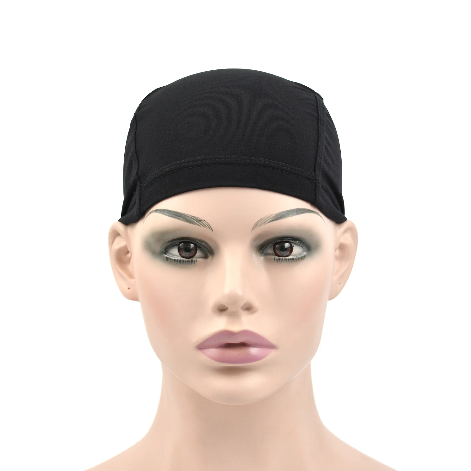 Topi Wig serat bambu wanita, tutup Wig hitam/krem untuk perempuan 1 buah