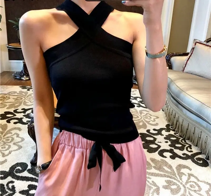 Camis Women Ulzzang Sexy Criss-cross Halter Off Shoulder Tops Jogger Retro Trendy Slim Summer Streetwear Punk Girls Y2K Hot Sale