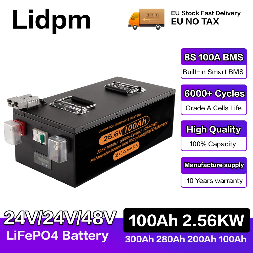 Brand New LiFePO4 12V 24V 48v 100ah 200ah 280ah 400Ah LiFePO4 Lithium Battery 100A BMS 6000+ cyclic for Inverter Solar RV No Tax