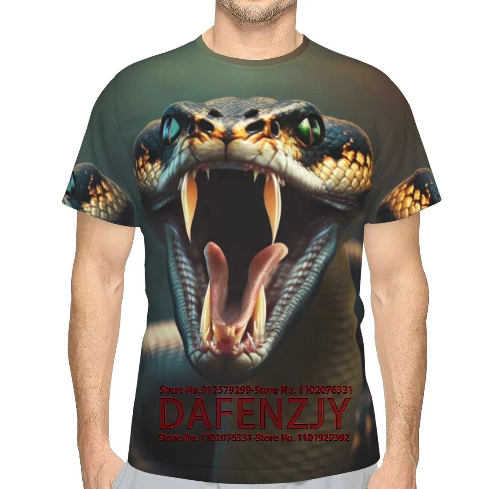 3D Printed Snake T-Shirt Big Face Pythons Mens Short Sleeve Graphic Tees