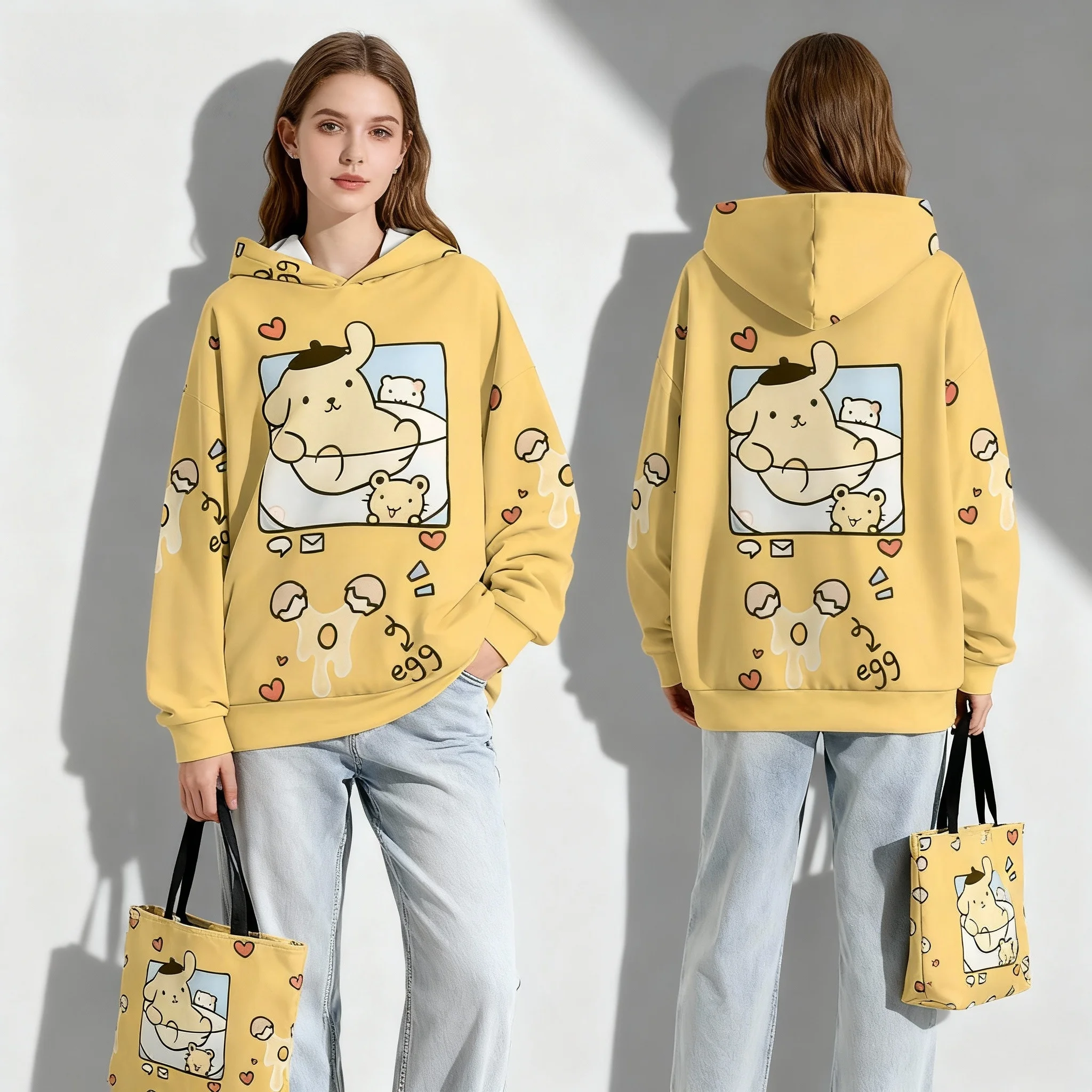 

Sanrio Family Pudding Dog Big Ear Dog Series Sweet Cool American Trendy Street осенне-зимняя толстовка с капюшоном размера плюс для женщин и взрослых 25/26