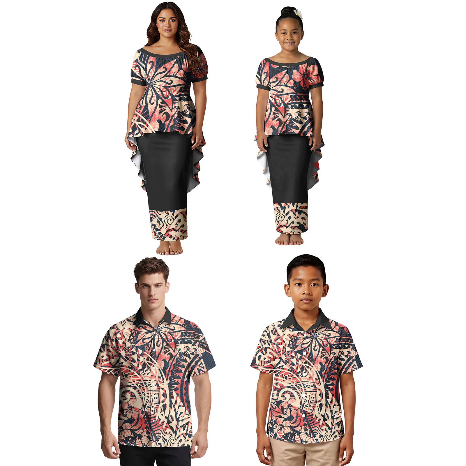 Ropa Familiar Personalizada de Alta Gama, Camisa para Hombre y Niño, Vestidos para Mujer y Niña, Diseño Tribal, Estampado Samoano Polinesio, Traje Familiar Hawaiano