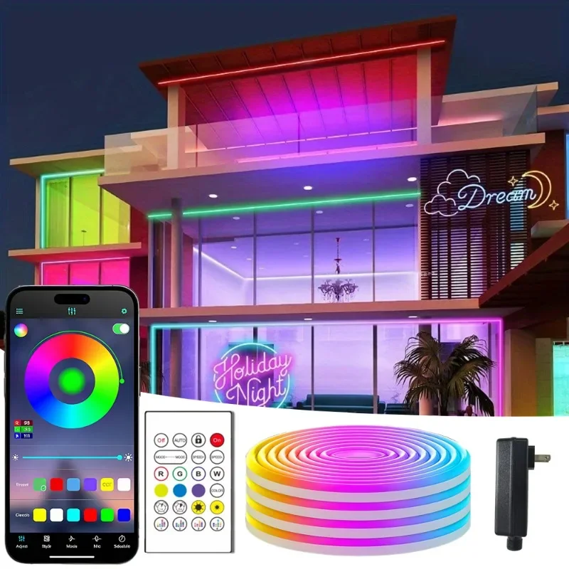 

50ft LED Neon Lights, Light Strips with Remote APP Control DIY Design Music Sync, IP67 Waterproof for Bedroom Indoor