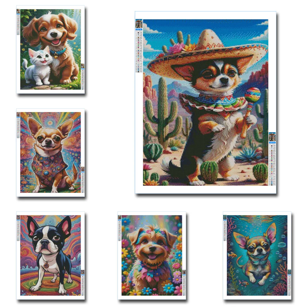 Desert Cowboy Dog Round Resin Rhinestone DIY Diamond Painting Cute Sand Hammer Puppy Cross Stitch Handmade 5D Art Painting