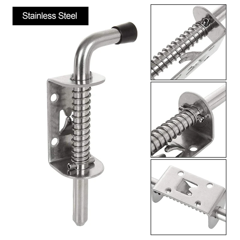 12 Pack 5 Inch Spring Loaded Latch Pin 304 Stainless Steel Barrel Bolt Thickened 2Mm Door Lock, Brushed Finished