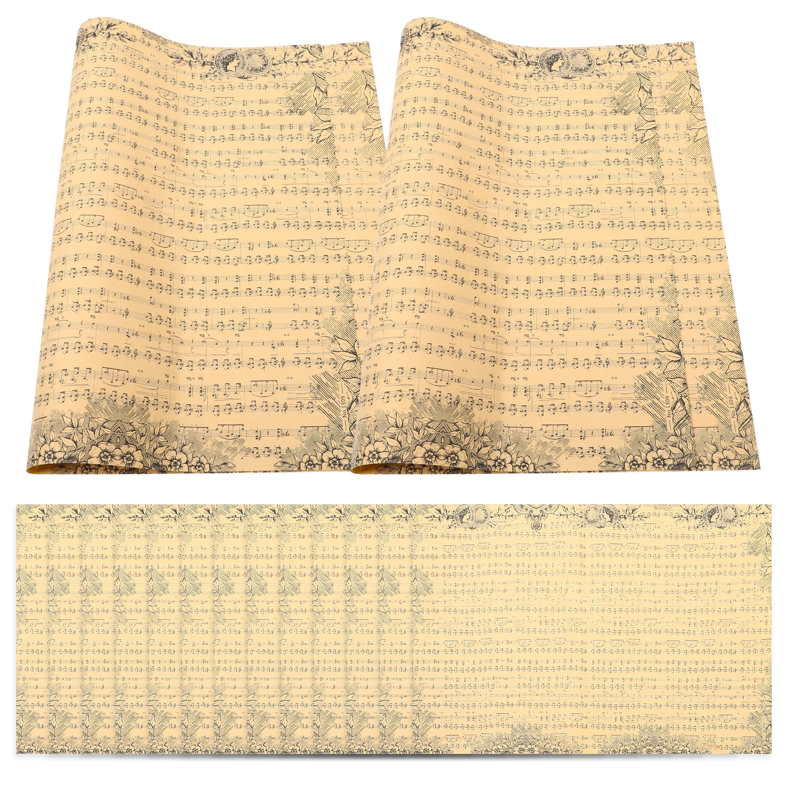 

20Pcs Retro Flower Bouquet Wraps Vintage Musical Note Wrapping Paper Decorative Floral Gift Sheets