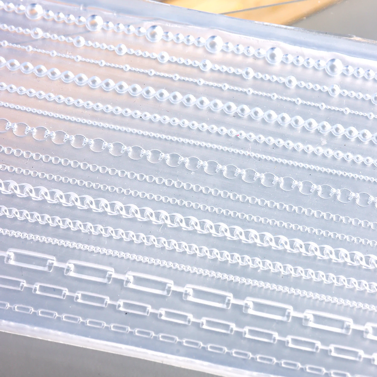 3D-Ketten-Silikon-Nagelform-Set, wiederverwendbare Nagelkunst-Schnitzschablone, doppelseitiger Stift, mehrere Kettenmuster, DIY-Schmuck-Deko – Detail 8