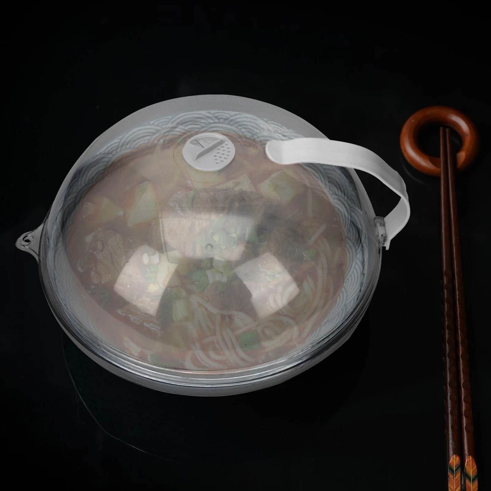 

1pc Transparent Microwave Splatter Guard Pc Dish Cover Heat Resistance 120℃ Anti-Scalding Handle Vent Hole Design For Food