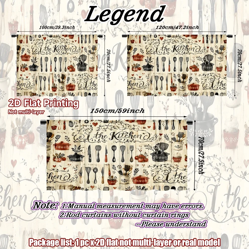 2D flat 1pc European style cabinet curtains Rustic Kitchen Utensils Digital printing The rod-mount design makes installation