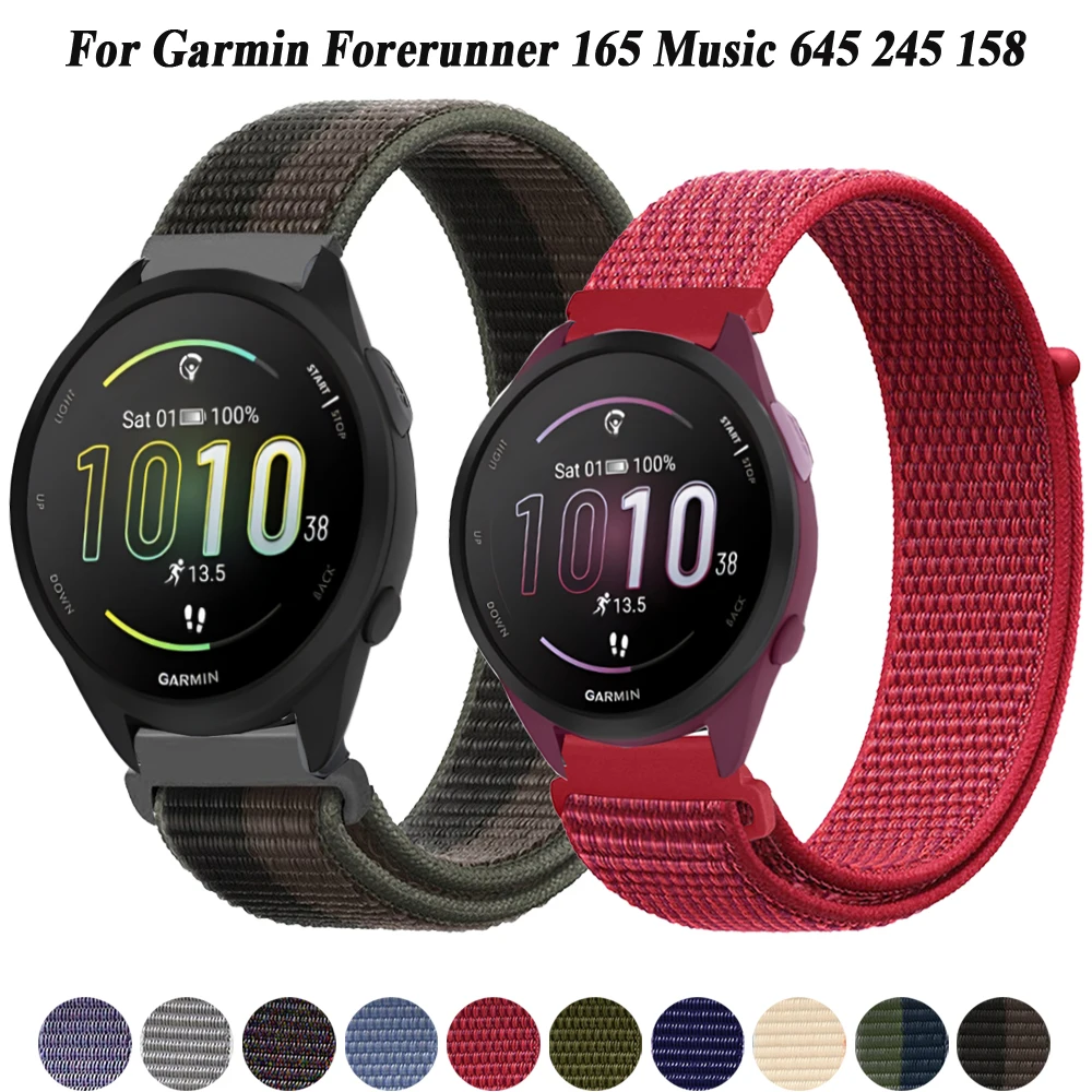 Bracelet de montre en nylon pour Garmin Forerunner, 22mm, 20mm, 165, 645 Music, 245, 965 Band, Vivoactive 3, 4, 5, Venu Wristband