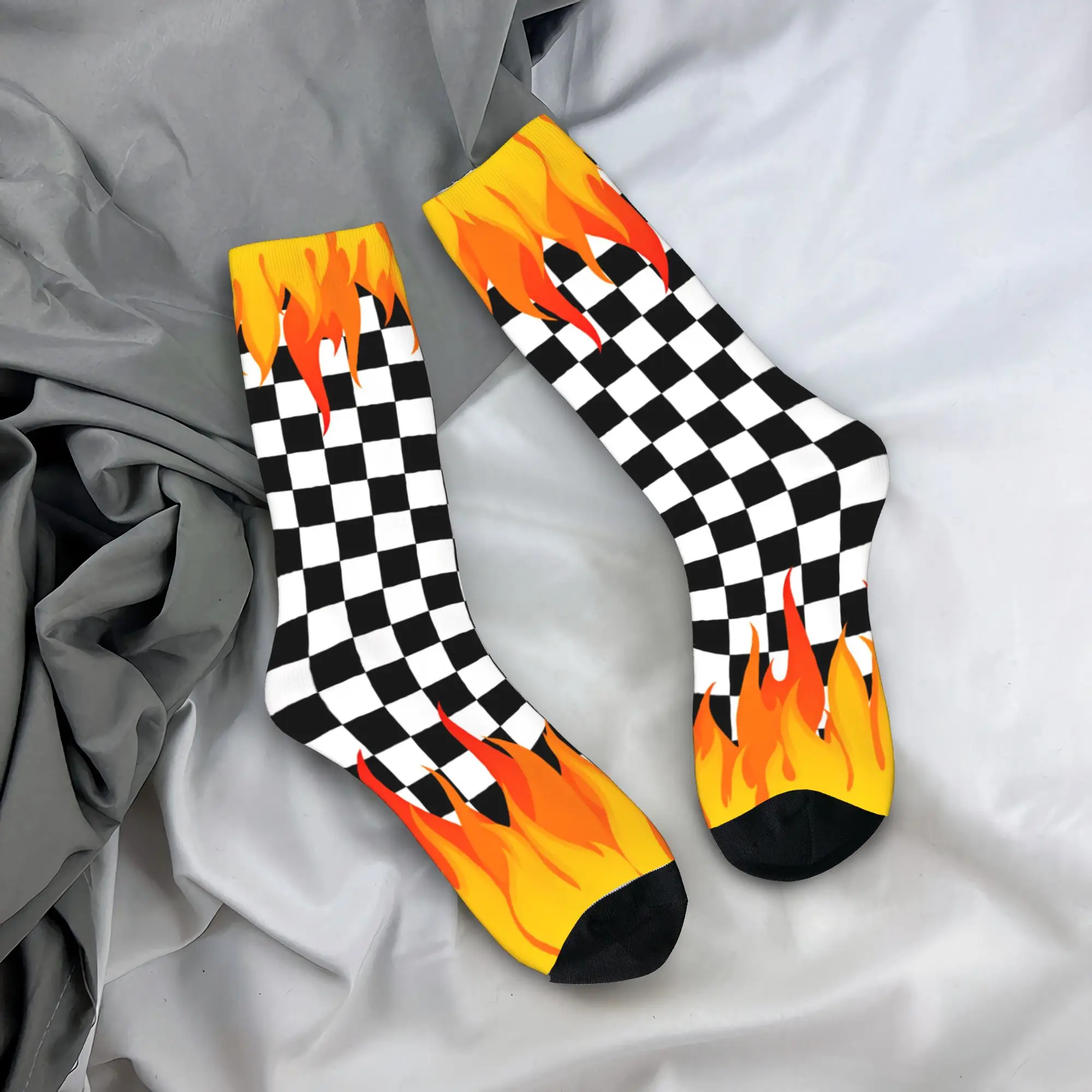 Couple Socks Racing Checkered Motor  (2)  Stockings Autumn Gothic Quality Socks Design Outdoor Sports Anti-Slip Socks