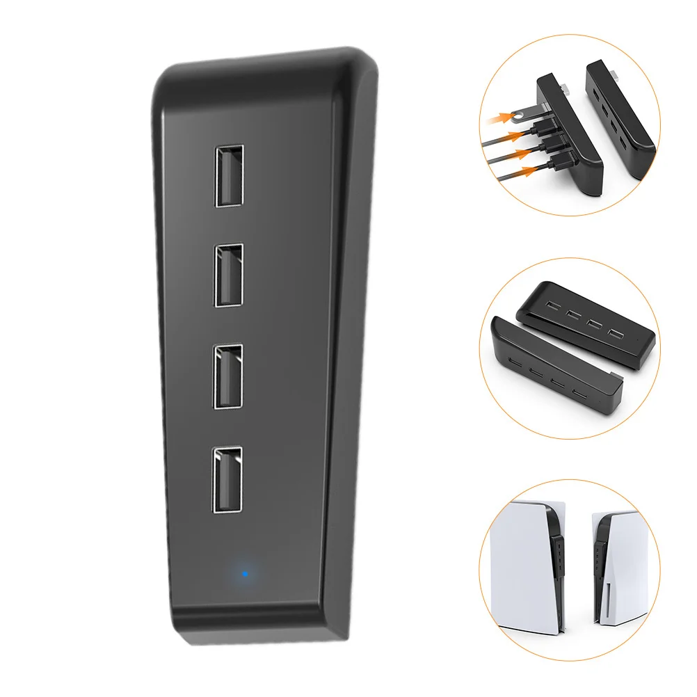 

4-Port USB 2.0 Hub Extension Adapter with Back Adhesive for Game Consoles Pcs Laptops Stable Connection USB Hub