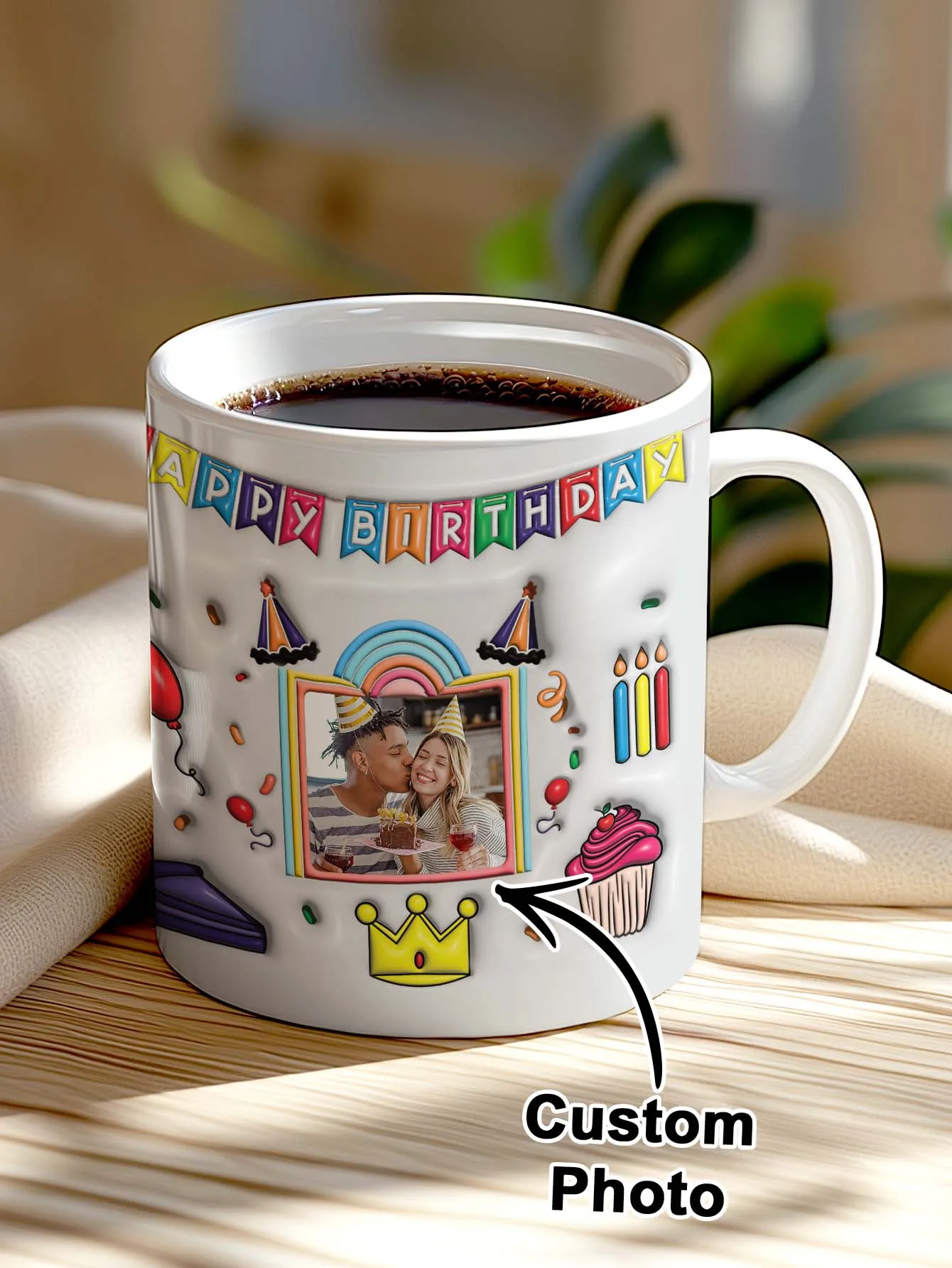 

Custom Coffee Mug With Photo, Custom 3D Inflated Effect Printed Mug, Personalized Birthday Gift For Friend