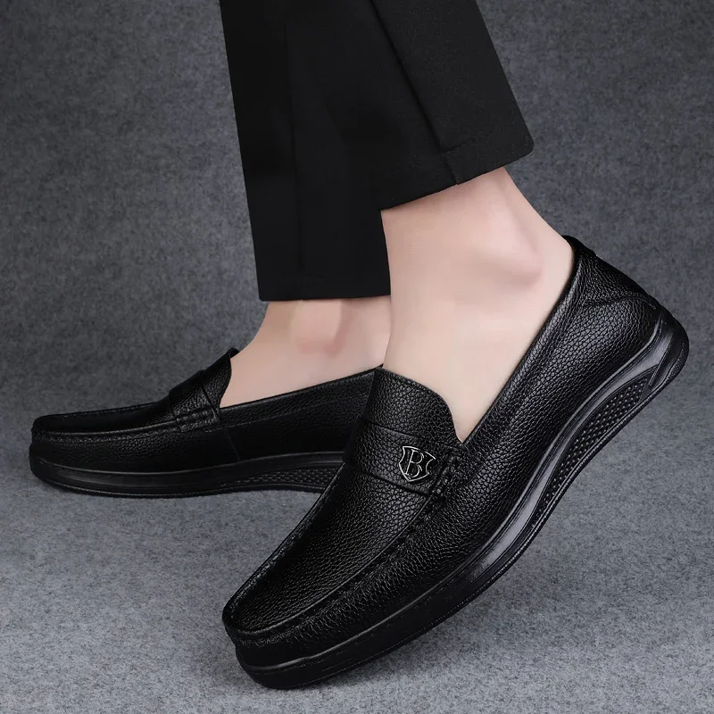 Genuine Leather Men Casual Shoes Handmade Slip on Platform Walking Shoes Outdoor Footwear Driving Loafers Breathable Sneakers