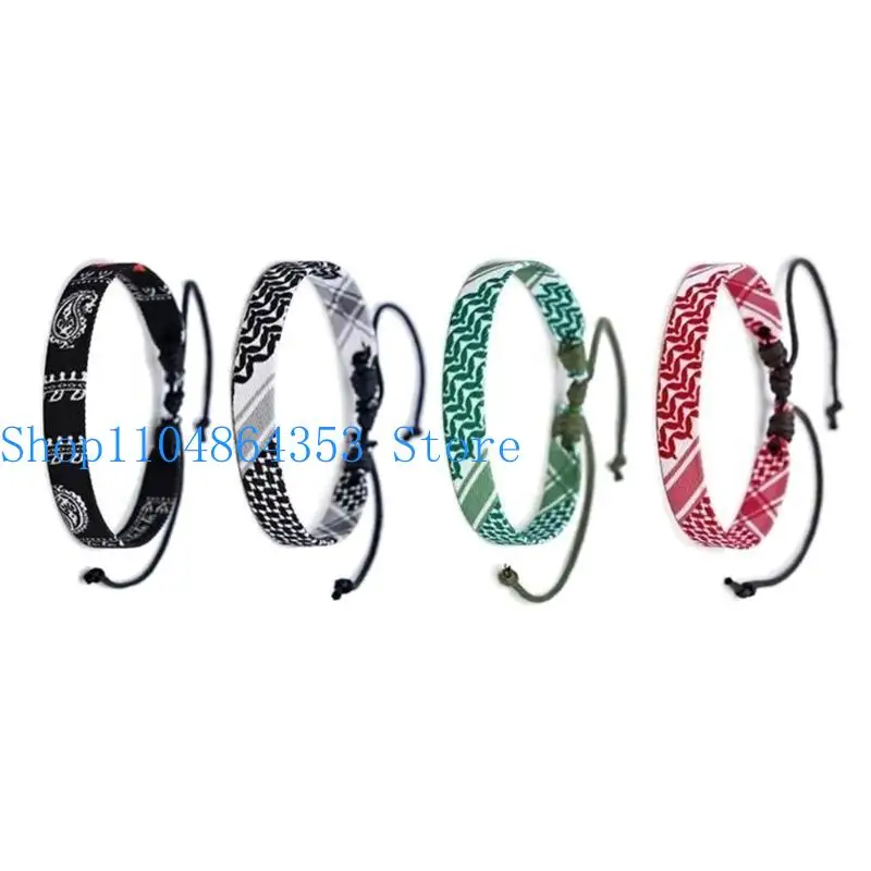 652F Pack of 4 Trendy Arabian Woven Bracelets with Adjustable Size for All Wrists