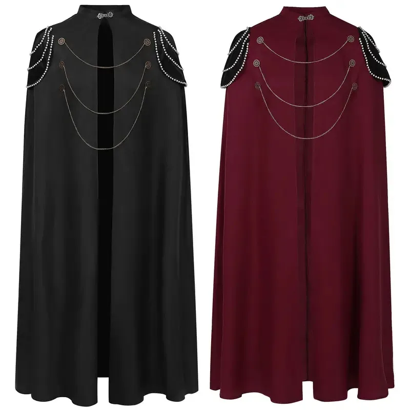 

Medieval European Royal Cloak with Shoulder Pads, Men's and Women's Retro Bead Curtain, Gear Chain Hooded Cloak Performance Dres