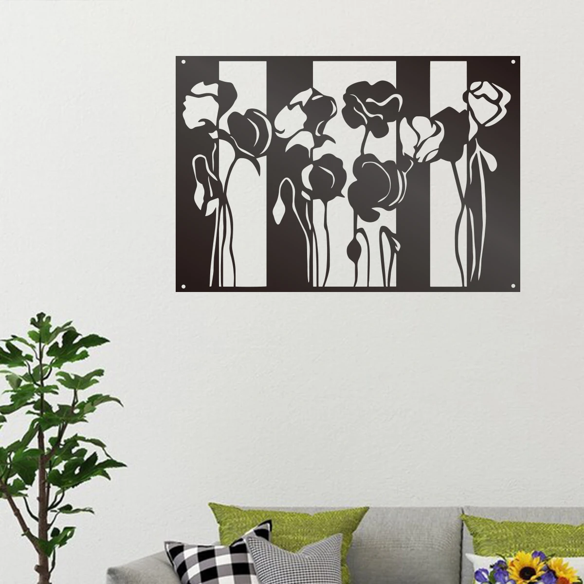 

Striped flowers Metal Wall Hanging Sign Flower Silhouette Indoor Outdoor Decor Modern Bedroom Decoration Home Decor