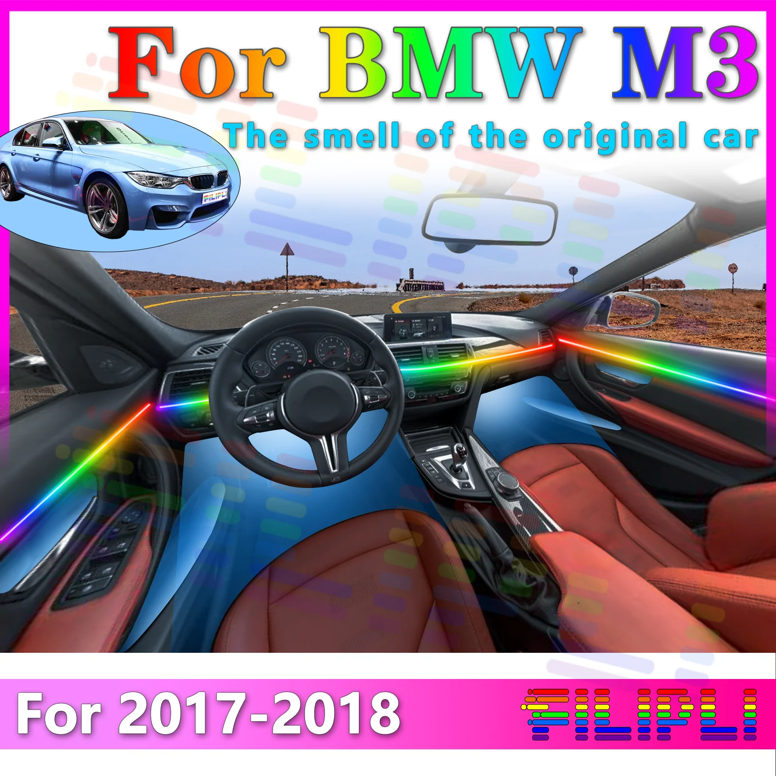 

FILIPLI для BMW M3 F80, украшение интерьера, акриловая светодиодная лента для освещения, 64 цвета, приложение RGB, симфония, чтобы наслаждаться отличным приводом