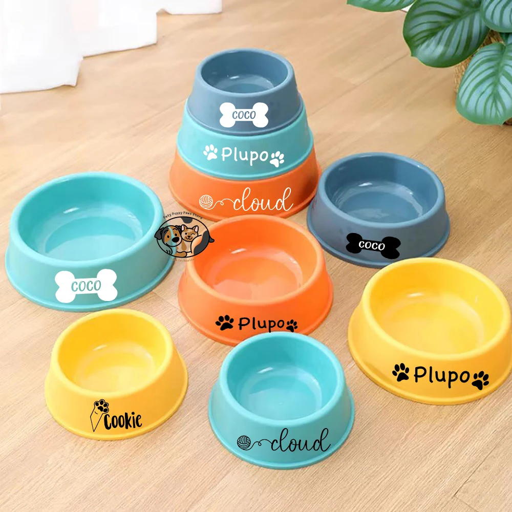 Custom Plastic Dog Bowls with Pet Name, Non-Slip, Christmas, Birthday Gifts for Pet,Personalized Pet Bowl, Feeder for Dog or Cat