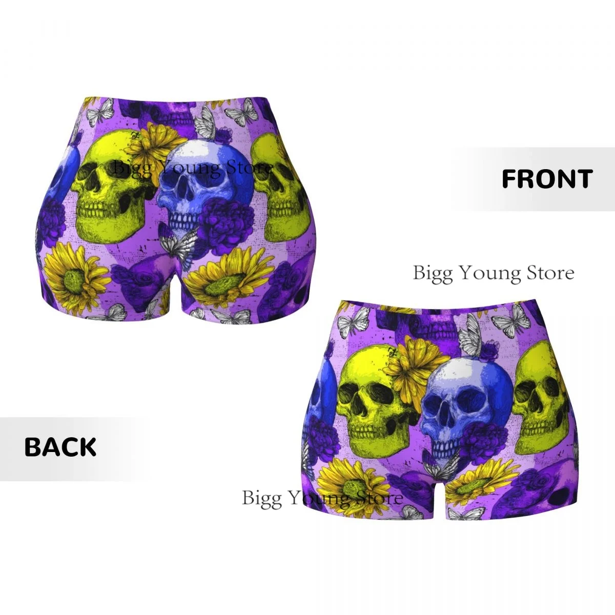 Women Yoga Shorts Multicolored Skulls  Workout Shorts Fitness quick-dry Ladies Yoga Gym Running Booty Shorts Pants Sportswear