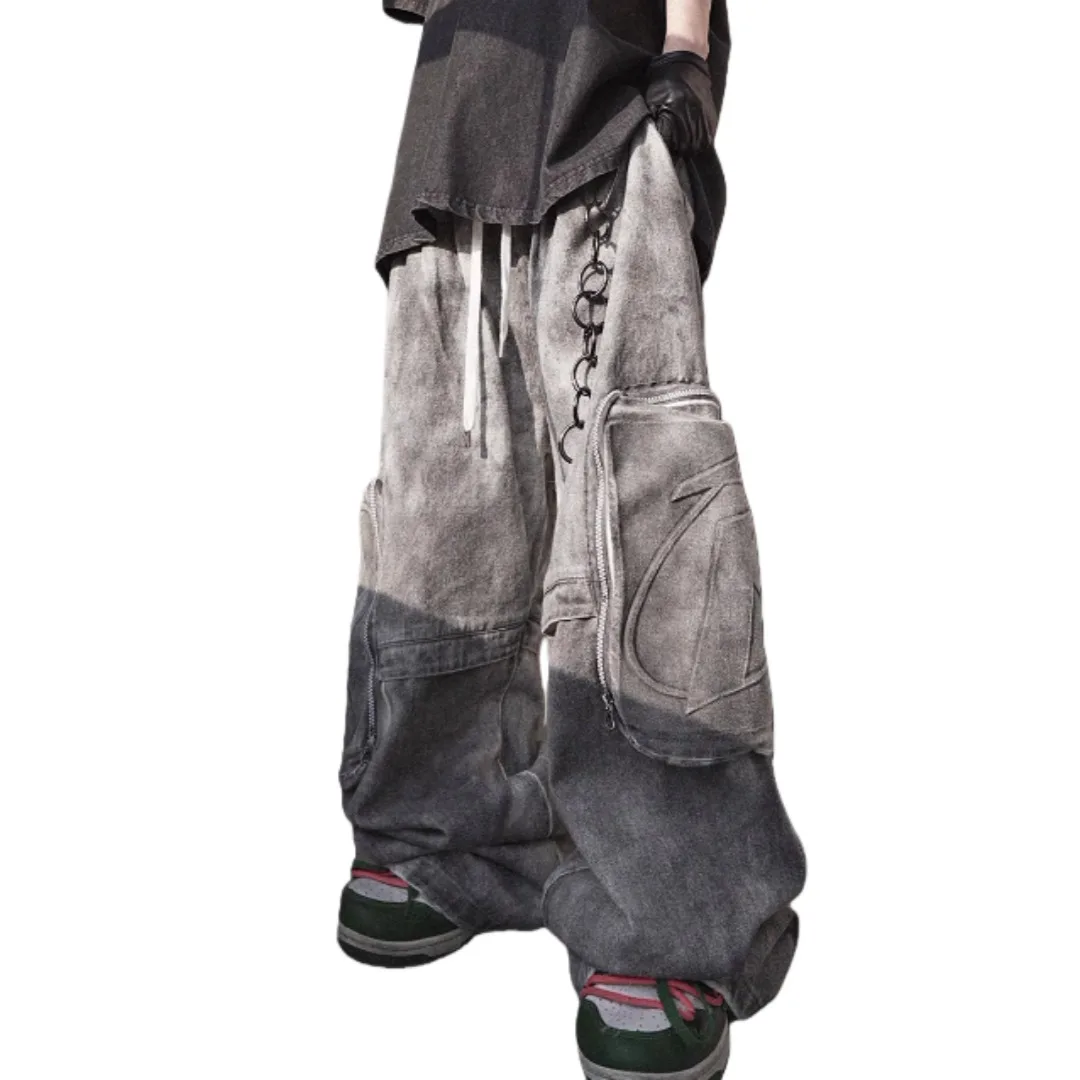 Unisex Jeans 2026 Spring Dirtyfit Retro Vintage Mud Dyed Jeans Men's Cargo Multi Pocket Straight Jogger Denim Pants
