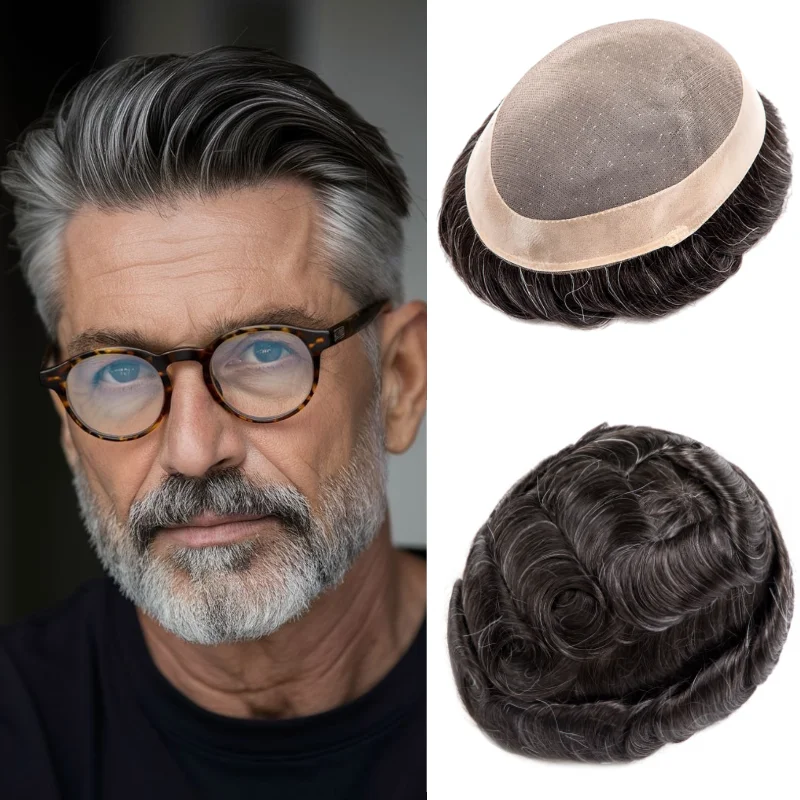 

wxmy Breathable Fine Mono With PU Toupee Men 6Inch High Quaitly Men's Wig Human Hair Toupee Men's hair prosthesis man Wig