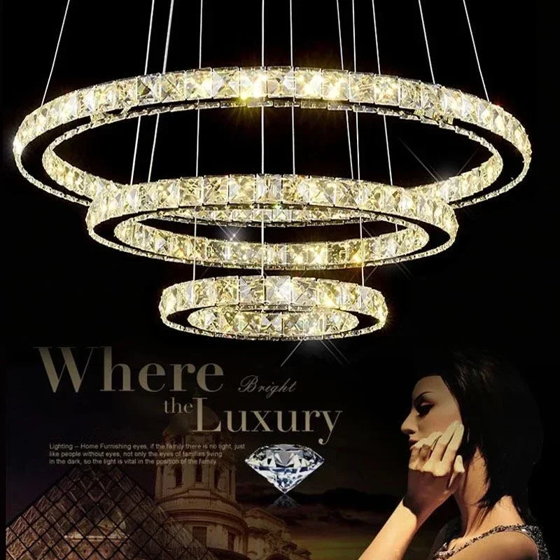 

Crystal Ring Ceiling Chandeliers Modern Circle Living Dining Room Pendent Lamp LED Home Decor Hanging Light Luster Fixtures