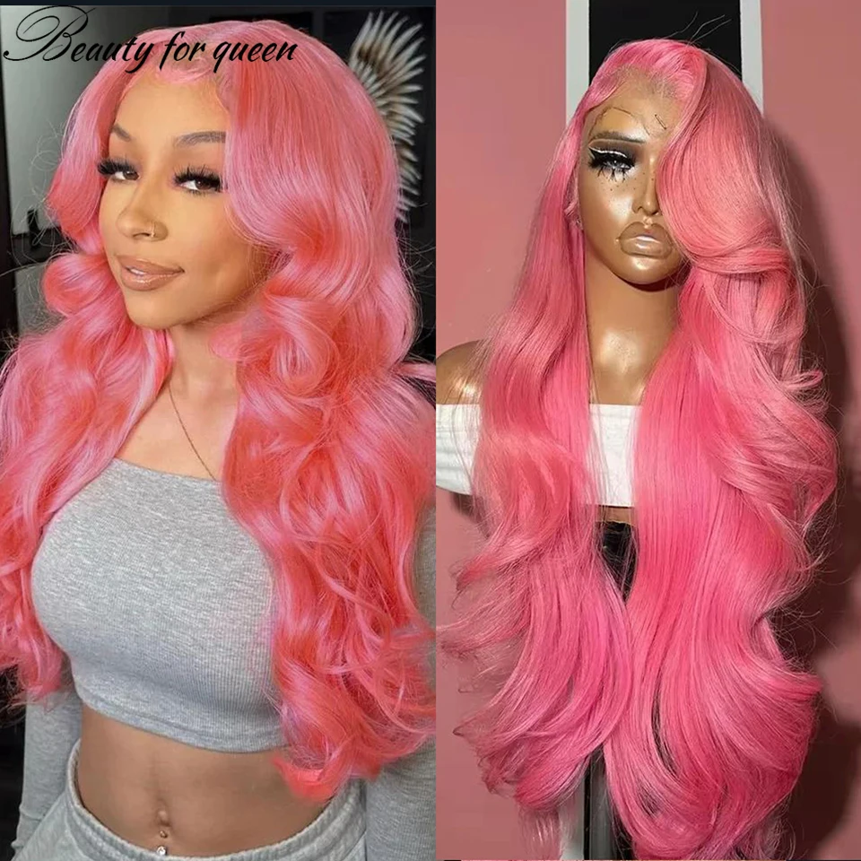 

Pink Lace Front Wigs Human Hair Body Wave Lace Frontal Wigs For Women 13x4 Hd Transparent Preplucked 613 Colored Pink Wig 180%