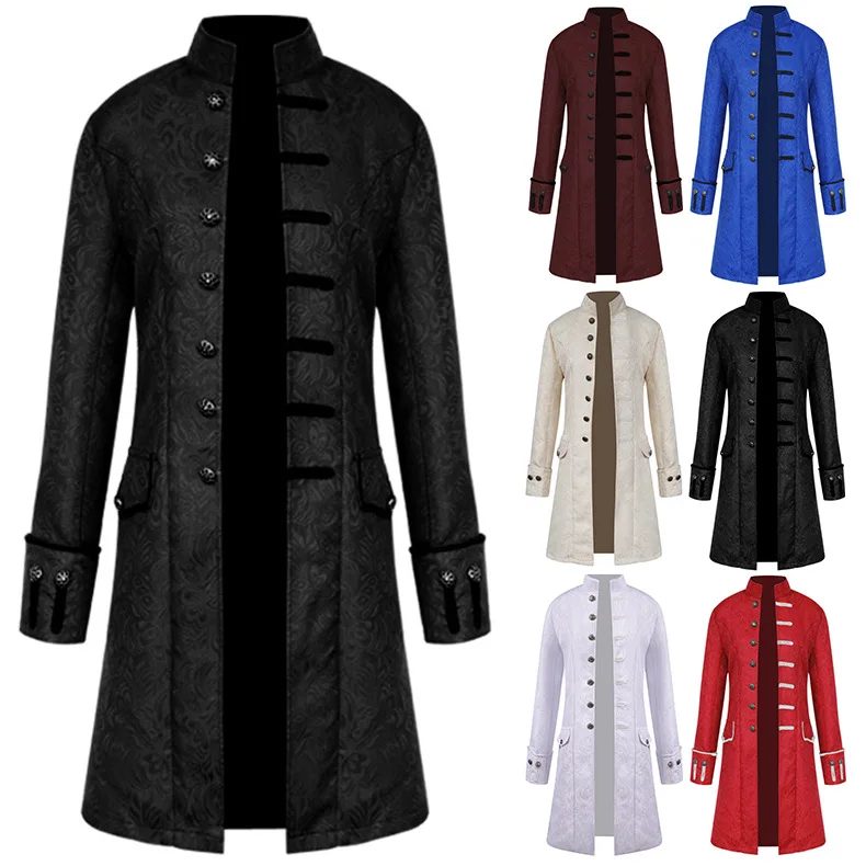 

New Wi Medieval Embroidered Jaet Long Stand Collar Performance Costume loween Mid-Length Vintage Sle Women's Outerwear