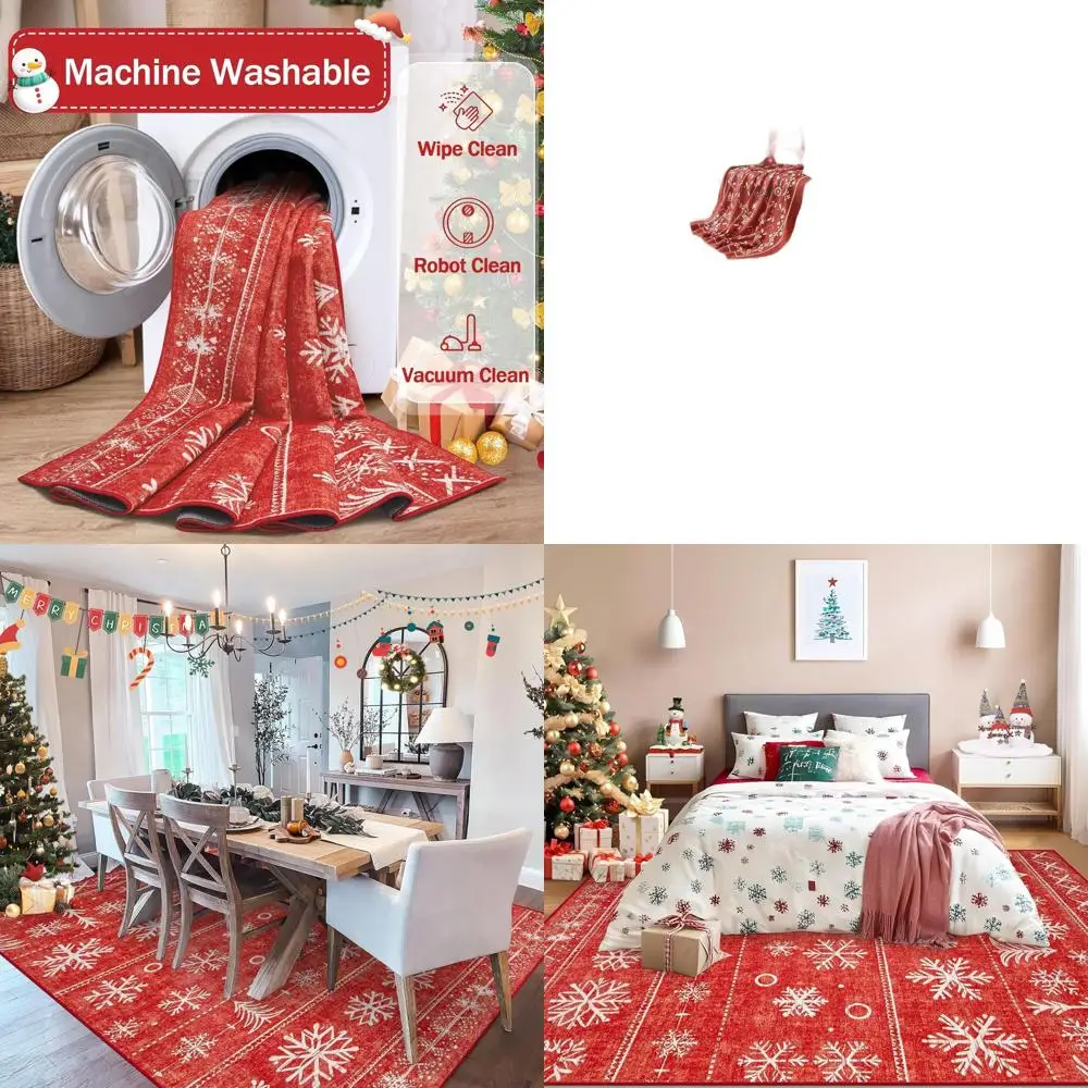 

6x9 Machine Washable Christmas Tree Snowflake Area Rug, Soft Low Pile, Non-Slip for Living Room, Bedroom, Kitchen, Dining Room,