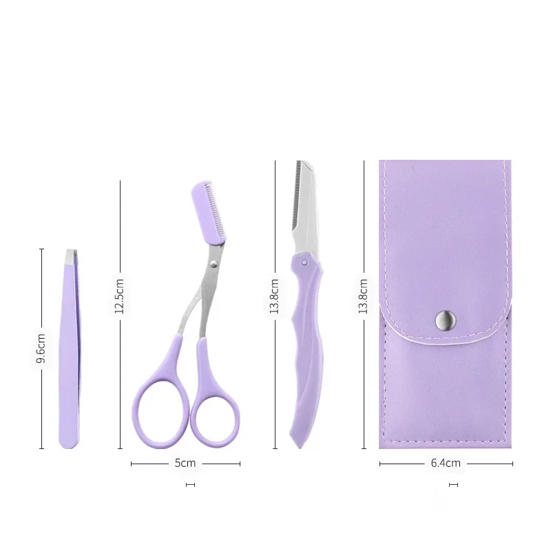 Etiqueta Privada 3 unids/set herramientas de maquillaje juego de recorte de cejas portátil tijeras de cejas con peine maquinilla de afeitar para cejas