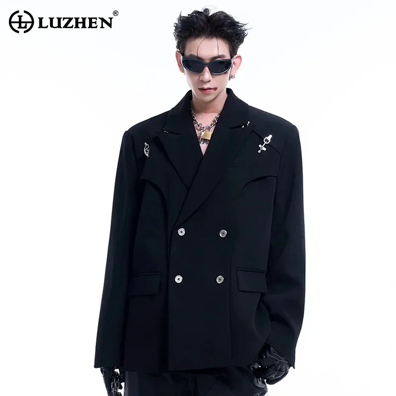 

LUZHEN Suit Jacket Metal Airplane Buckle Splicing Design Personalized Trendy Streetwear Men Autumn Casual Fashion Blazer LZ5187