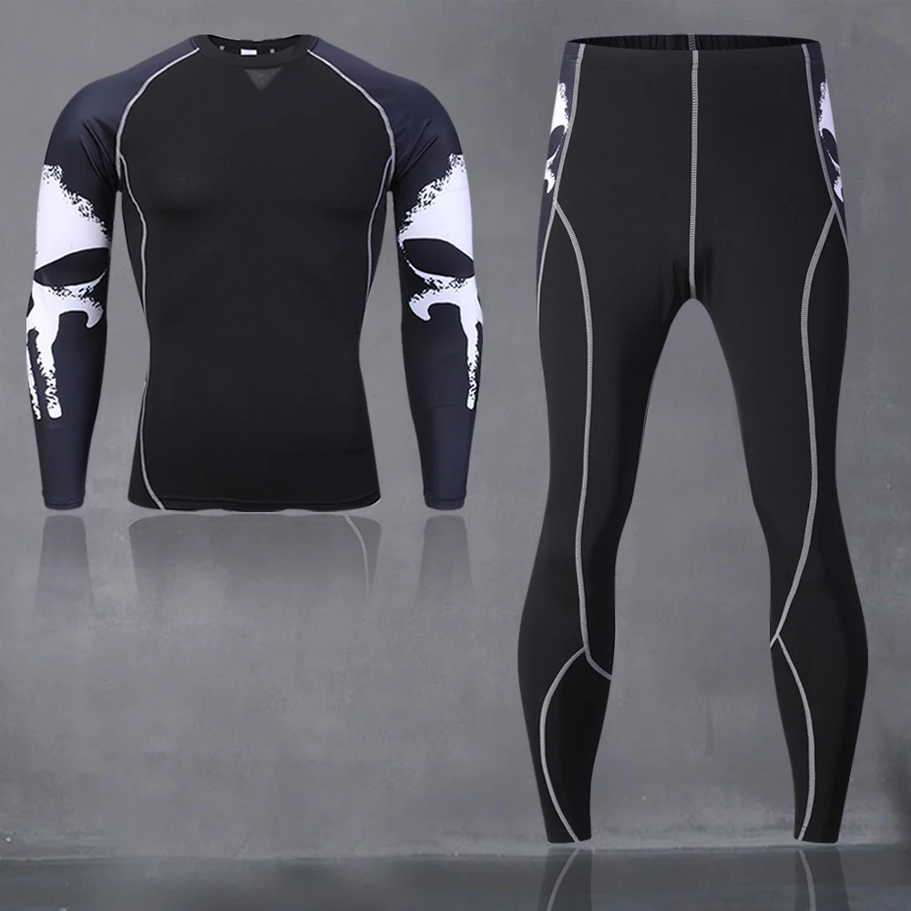Winter Thermal Underwear Set Men\'s Sportswear Running Training Warm Base Layer Compression Tights Jogging Suit Men\'s Gym MMA